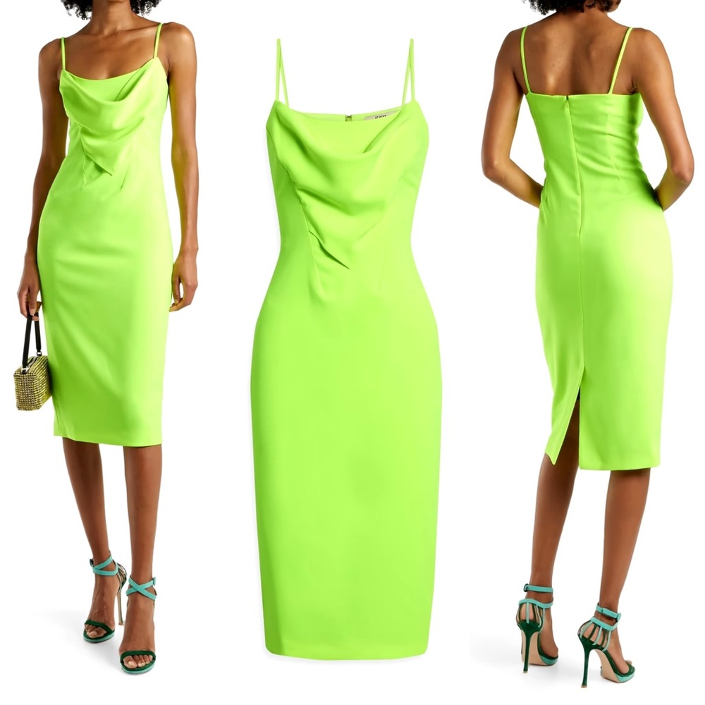 ET OCHS Natalie Draped Crepe Draped Front Midi Dress Electric Green Sz 2 $1195